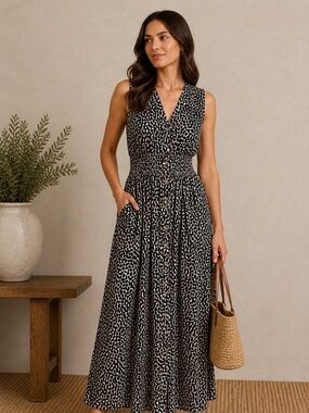Nine West Leopard Print Maxi Dress in Black and Cream